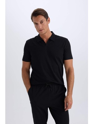 DeFacto Slim Fit Dar Kesim Polo Yaka Kısa Kollu Siyah Tişört W9274AZ25SM
