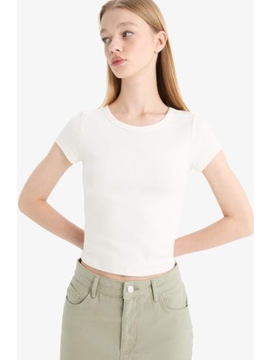 DeFacto Coool Fitted Basic Düz Ribana Kısa Kollu Tişört F4609AXNS