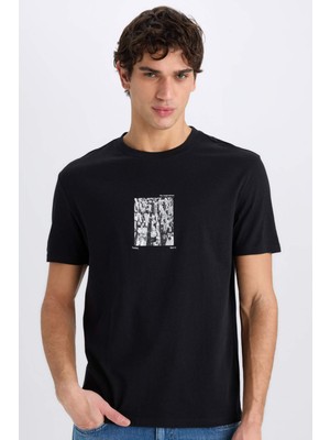 DeFacto %100 Pamuk Regular Fit Bisiklet Yaka Baskılı Kısa Kollu Tişört E0581AX25SM