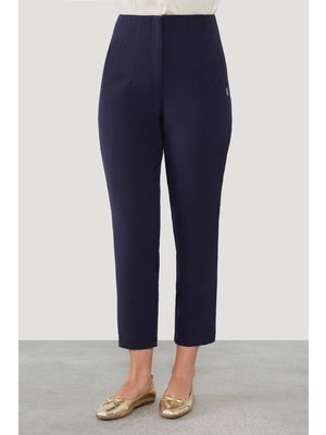 Lacivert Çift Pliseli Kumaş Havuç Pantolon