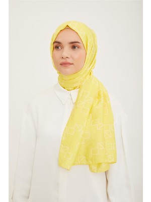 Armine Trend Sarı Geometrik Desen Pure Lina Şal 15 - 23061