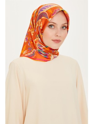 Armine Çiçek Desenli Twill Saf İpek Eşarp 9227D 02