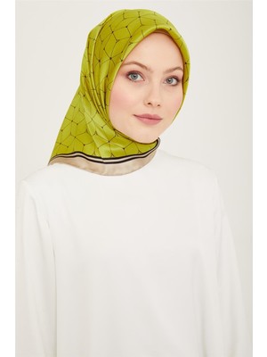 Armine Yağ Yeşili Geometrik Desen Tivil İpek Eşarp 9166 - 31