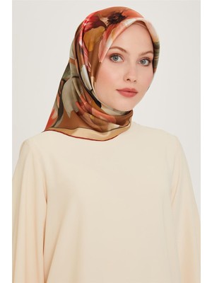 Armine Çiçek Desenli Sura Saf İpek Eşarp 9205D 84 80