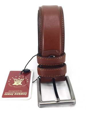 Saraç 1101 24K Erkek Klasik Dikişli Kemer Kızıl Taba