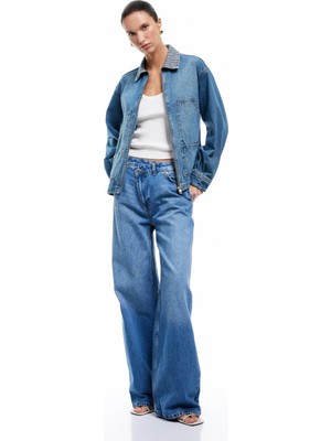 Koton Bol Paça Cepli Düğmeli Jean Pantolon - Loose Straight Fit Jean