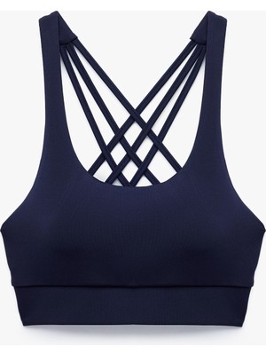 Koton Kolsuz U Yaka Sporcu Sütyeni Slim Fit Lacivert %90 Polyester Gün Boyu Destek