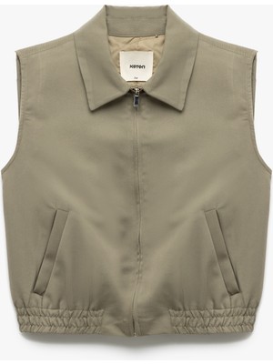 Koton Modal Kumaş Gömlek Yaka Kolsuz Cepli Fermuarlı Bomber Yelek