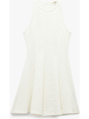 Koton Floral Dokulu Kolsuz Bisiklet Yaka Mini Elbise