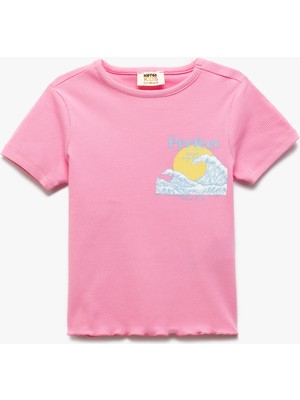 Koton Pamuklu Kısa Kollu Bisiklet Yaka Kaşkorse Baskılı Tişört