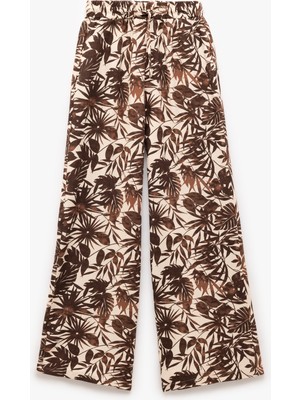 Koton Viskon Keten Karışımlı Floral Desenli Geniş Paça Pantolon