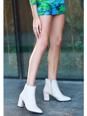 Biya Bej Cilt Topuklu Bot