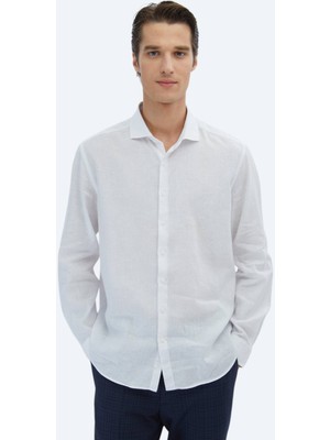 Kip Beyaz Düz Regular Fit Dokuma Casual Pamuk Karışımlı Gömlek
