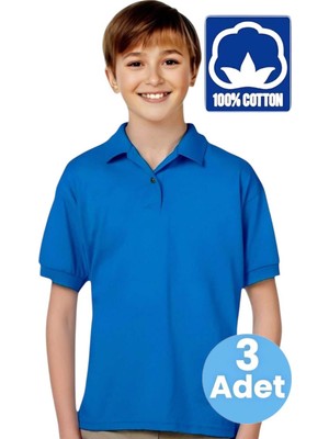 Tezzgelsin Erkek Çocuk 3'lü %100 Pamuklu Polo Yaka T-Shirt Günlük ve Okul Uniforma Okul T-Shirt