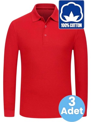 Tezzgelsin Erkek Çocuk 3'lü Uzun Kol %100 Pamuklu Polo Yaka T-Shirt Günlük ve Okul Uniforma Okul T-Shirt