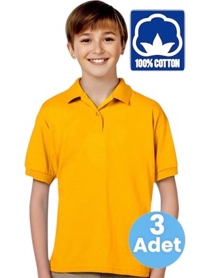 Tezzgelsin Erkek Çocuk 3'lü %100 Pamuklu Polo Yaka T-Shirt Günlük ve Okul Uniforma Okul T-Shirt