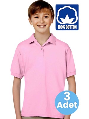 Tezzgelsin Erkek Çocuk 3'lü %100 Pamuklu Polo Yaka T-Shirt Günlük ve Okul Uniforma Okul T-Shirt