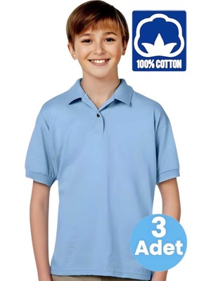 Tezzgelsin Erkek Çocuk 3'lü %100 Pamuklu Polo Yaka T-Shirt Günlük ve Okul Uniforma Okul T-Shirt