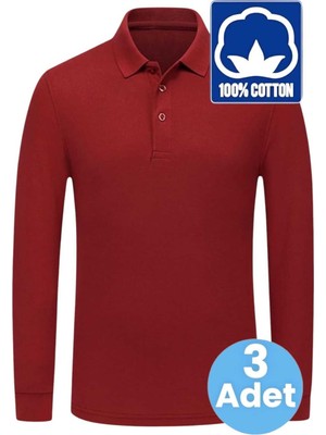Tezzgelsin Erkek Çocuk 3'lü Uzun Kol %100 Pamuklu Polo Yaka T-Shirt Günlük ve Okul Uniforma Okul T-Shirt