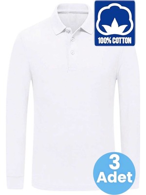 Tezzgelsin Erkek Çocuk 3'lü Uzun Kol %100 Pamuklu Polo Yaka T-Shirt Günlük ve Okul Uniforma Okul T-Shirt