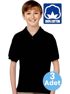 Tezzgelsin Erkek Çocuk 3'lü %100 Pamuklu Polo Yaka T-Shirt Günlük ve Okul Uniforma Okul T-Shirt