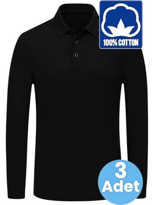 Tezzgelsin Erkek Çocuk 3'lü Uzun Kol %100 Pamuklu Polo Yaka T-Shirt Günlük ve Okul Uniforma Okul T-Shirt