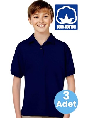 Tezzgelsin Erkek Çocuk 3'lü %100 Pamuklu Polo Yaka T-Shirt Günlük ve Okul Uniforma Okul T-Shirt