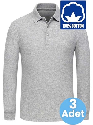 Tezzgelsin Erkek Çocuk 3'lü Uzun Kol %100 Pamuklu Polo Yaka T-Shirt Günlük ve Okul Uniforma Okul T-Shirt