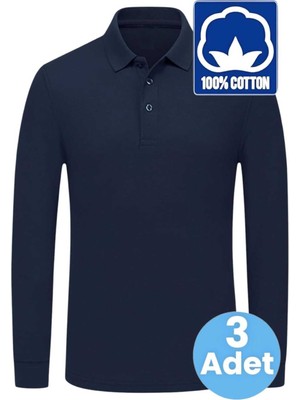 Tezzgelsin Erkek Çocuk 3'lü Uzun Kol %100 Pamuklu Polo Yaka T-Shirt Günlük ve Okul Uniforma Okul T-Shirt