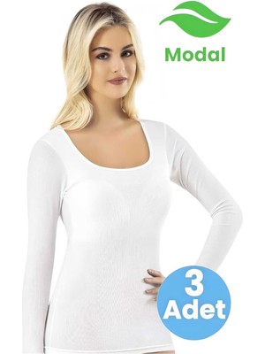 Tezzgelsin Kadın 3'lü Kare Yaka Uzun Kol Kaşkorse Pedli Modal Atlet