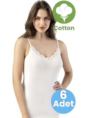 Tezzgelsin Kadın 6'lı Ip Askılı V Yaka Dantelli Pamuklu Atlet