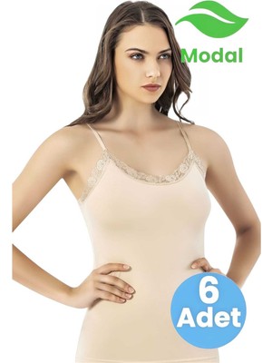 Tezzgelsin Kadın  6'lı Ip Askılı Dantelli  Modal Atlet