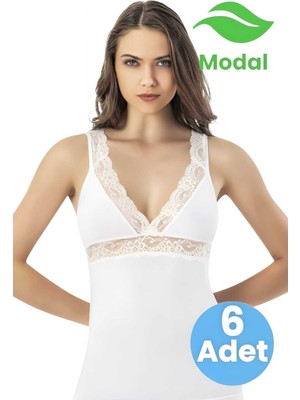 Tezzgelsin Kadın 6'lı Dantel Askı Detaylı V Yaka Modal Atlet