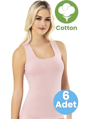 Tezzgelsin Kadın 6'lı Geniş Askılı Kare Yaka Pamuklu Atlet