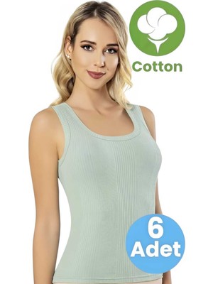 Tezzgelsin Kadın 6'lı Geniş Askılı Çizgili Raporlu Penye Kaşkorse Atlet