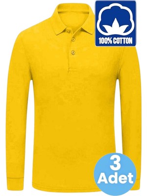 Tezzgelsin Erkek Çocuk 3'lü Uzun Kol %100 Pamuklu Polo Yaka T-Shirt Günlük ve Okul Uniforma Okul T-Shirt