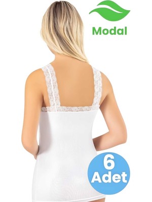 Tezzgelsin Kadın 6'lı Modal Kaşkorse Kalın Dantel Askı Detaylı Pedli Atlet