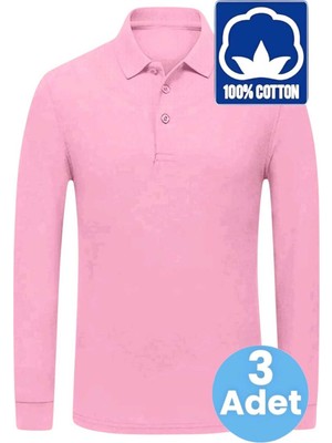 Tezzgelsin Erkek Çocuk 3'lü Uzun Kol %100 Pamuklu Polo Yaka T-Shirt Günlük ve Okul Uniforma Okul T-Shirt