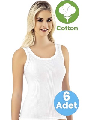 Tezzgelsin Kadın 6'lı Geniş Askılı Çizgili Raporlu Penye Kaşkorse Atlet