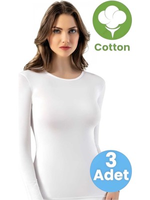 Tezzgelsin Kadın 3'lü Uzun Kollu Yuvarlak Yaka Pamuklu Atlet T-Shirt
