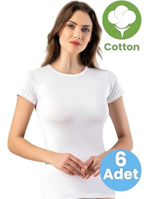 Tezzgelsin Kadın 6'lı Kısa Kollu Yuvarlak Yaka Pamuklu Atlet T-Shirt