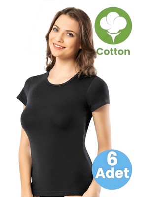 Tezzgelsin Kadın 6'lı Kısa Kollu Yuvarlak Yaka Pamuklu Atlet T-Shirt