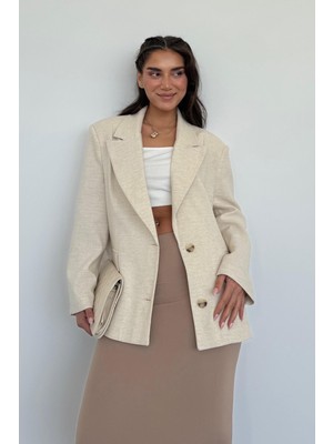 Bej Keten Blazer Kadın Ceket MG2443