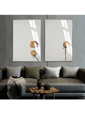 Harikabirev Kuru Gül Kombini 01 |Çerçeveli Cam Tablo  2'li Dikey