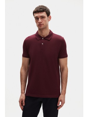 Regular Fit Mürdüm %100 Pamuklu Uzun Ömürlü Kıvrılmaz Polo Yaka Nakışlı T-Shirt 4HC14ORT51000