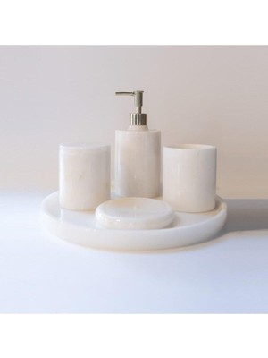 White - Doğal Beyaz Mermer 5li Banyo Seti