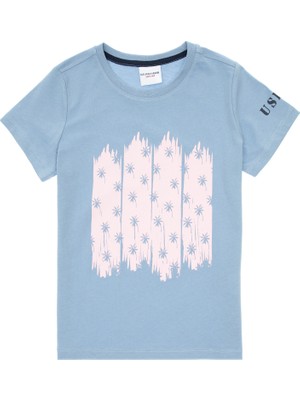 U.S. Polo Assn. Erkek Çocuk Mavi Bisiklet Yaka Tişört 50307266-VR036