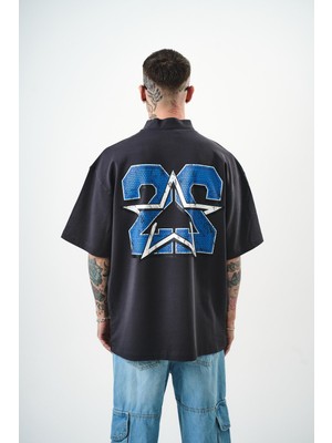 Respire Erkek 22 Baskılı Yarım Fermuarlı Oversize T-Shirt Bej