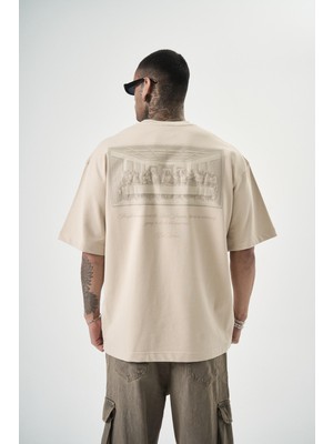 Respire Erkek Da Vinci Baskılı Oversize T-Shirt Beyaz