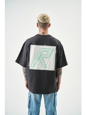 Respire Erkek Numbers Of R Nakışlı Oversize T-Shirt Siyah